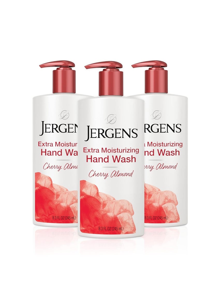 Jergens Extra Moisturizing Hand Soap, Liquid Soap Refill with Jergens Cherry Almond Scent, Hand Wash For Dry Hands, 8.3oz, Pack of 3