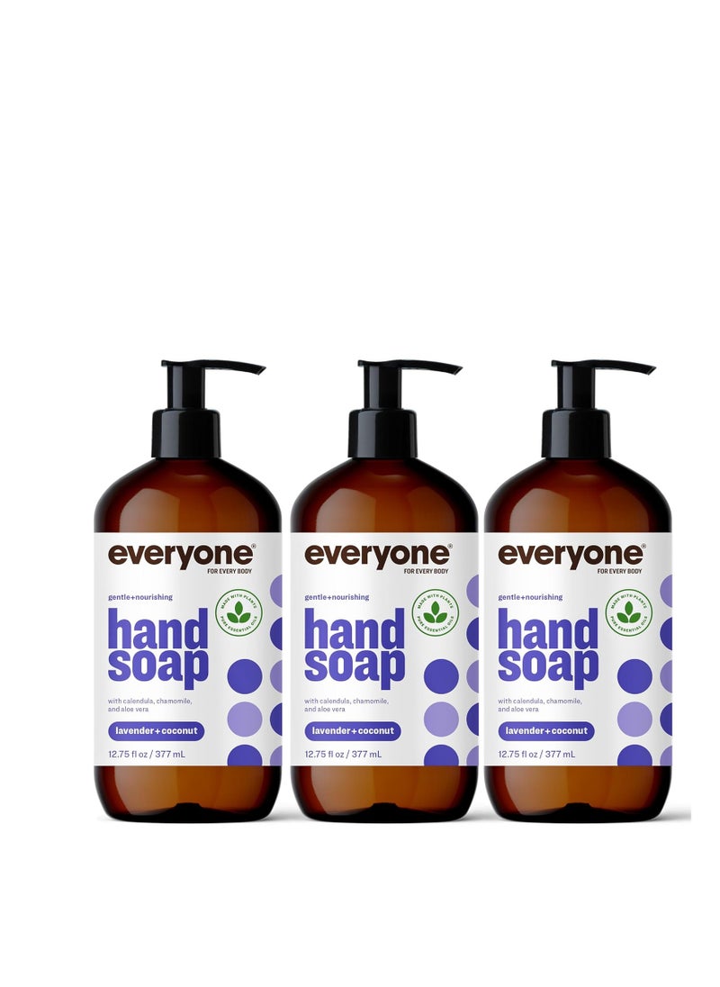 Everyone Liquid Hand Soap, 12.75 Ounce (Pack of 3), Lavender and Coconut, Plant-Based Cleanser with Pure Essential Oils
