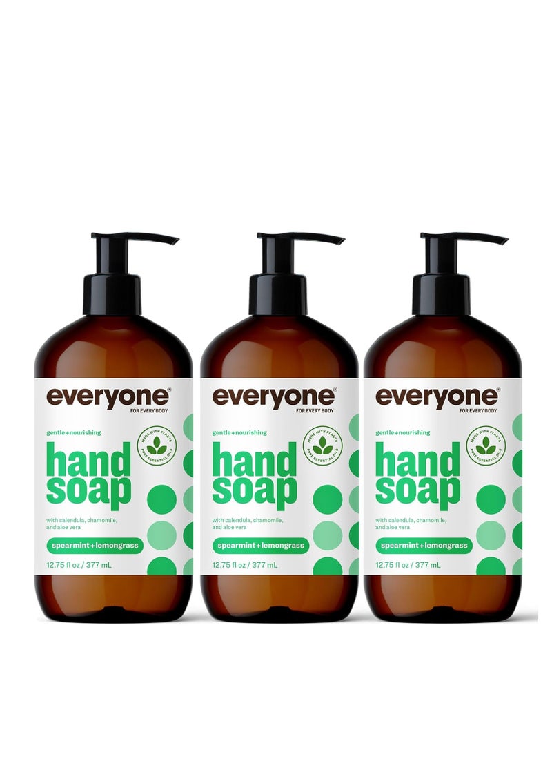 Everyone Liquid Hand Soap, 12.75 Ounce (Pack of 3), Spearmint and Lemongrass, Plant-Based Cleanser with Pure Essential Oils