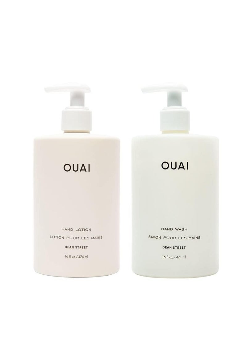 OUAI Hand Wash and Hand Lotion Set, Dean Street Scent - Moisturizes and Exfoliates with Daily Use - Made with Jojoba Esters, Avocado & Rosehip Oils (16 Fl Oz Each)
