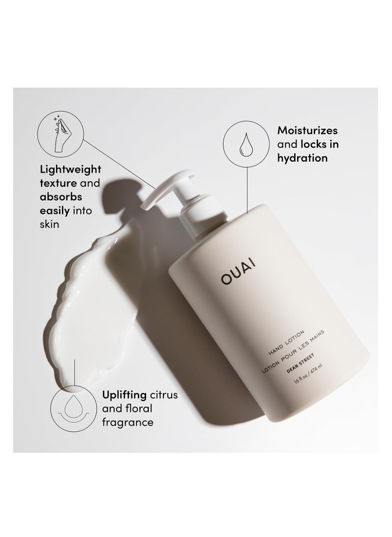OUAI Hand Wash and Hand Lotion Set, Dean Street Scent - Moisturizes and Exfoliates with Daily Use - Made with Jojoba Esters, Avocado & Rosehip Oils (16 Fl Oz Each)
