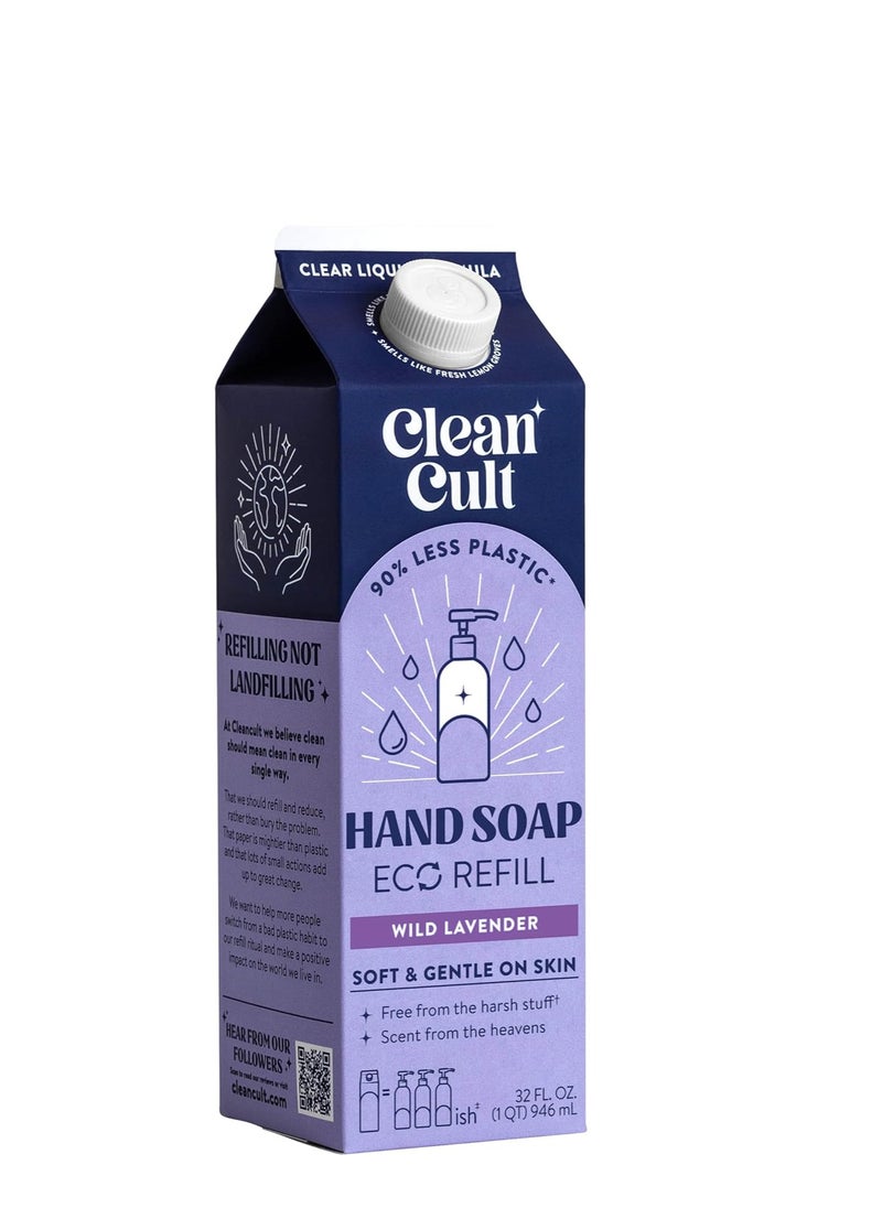 Cleancult Liquid Hand Soap Refill - Wild Lavender - Moisturizes Dry & Sensitive Skin - Made with Aloe Vera & Lavender Essential Oils - Eco Friendly - Paper-Based Packaging - 32 oz/1 Pack