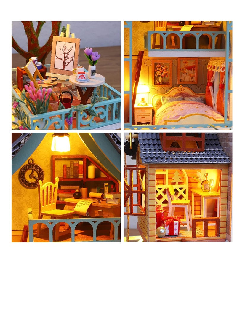 DIY Dollhouse Miniature with Furniture,Wooden Crafts Model Mini Handmade Kit with Dust Proof Cover and Music Box,1:24 Scale Creative Room Birthday Gift Idea for Adult Friend Lover