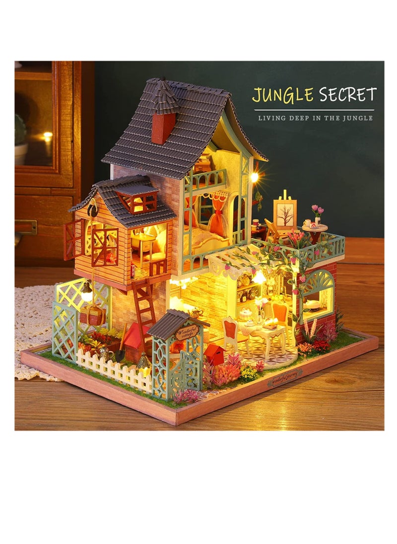 DIY Dollhouse Miniature with Furniture,Wooden Crafts Model Mini Handmade Kit with Dust Proof Cover and Music Box,1:24 Scale Creative Room Birthday Gift Idea for Adult Friend Lover