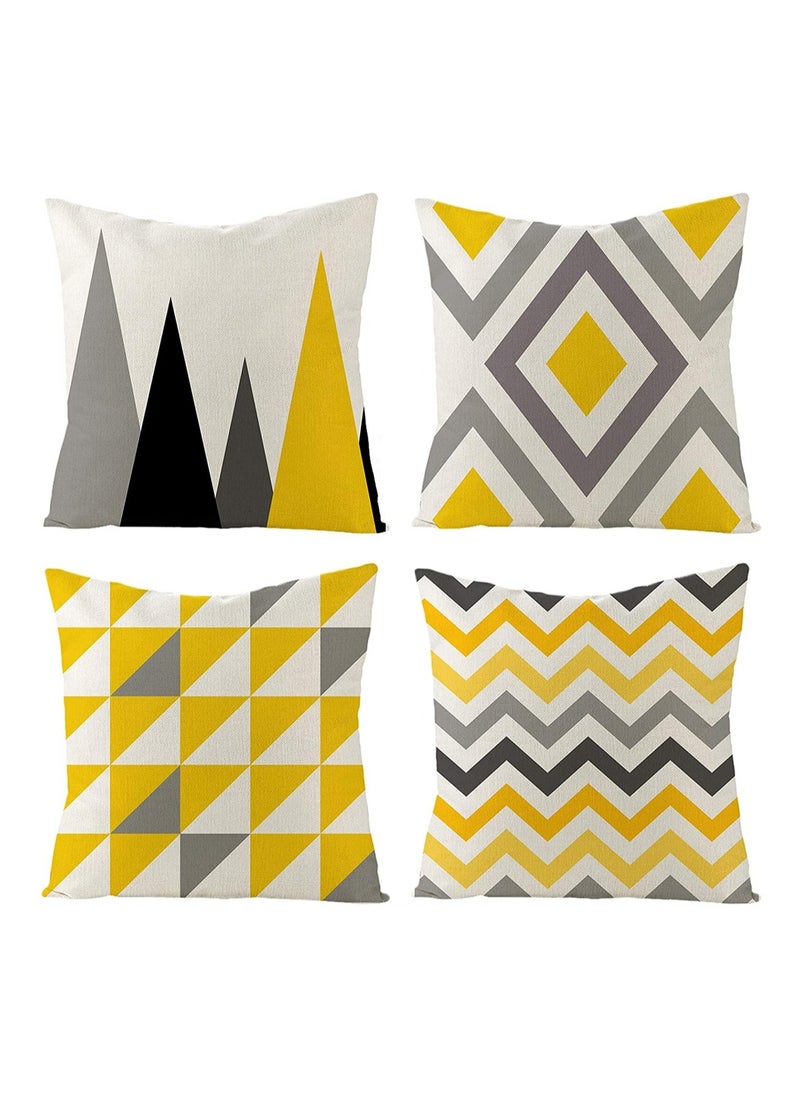 4Pcs Modern Geometric Yellow & Grey Pillow Covers, 18 x 18 Inches Cotton Polyester Cushion Cases for Stylish Sofa & Bed Home Decor