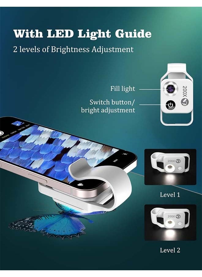 Phone Microscope with CPL Lens/LED Light, 200X Pocket Microscope camera attachment with Universal clip for most iPhone/Andriod Phone - The best gift to Enjoy Microworld for Kids and Adults