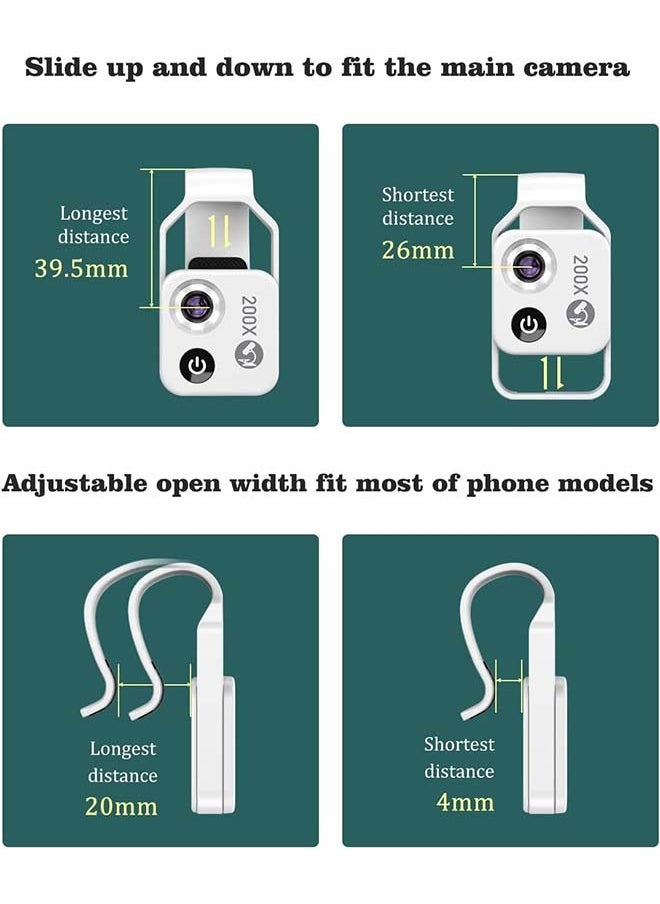 Phone Microscope with CPL Lens/LED Light, 200X Pocket Microscope camera attachment with Universal clip for most iPhone/Andriod Phone - The best gift to Enjoy Microworld for Kids and Adults
