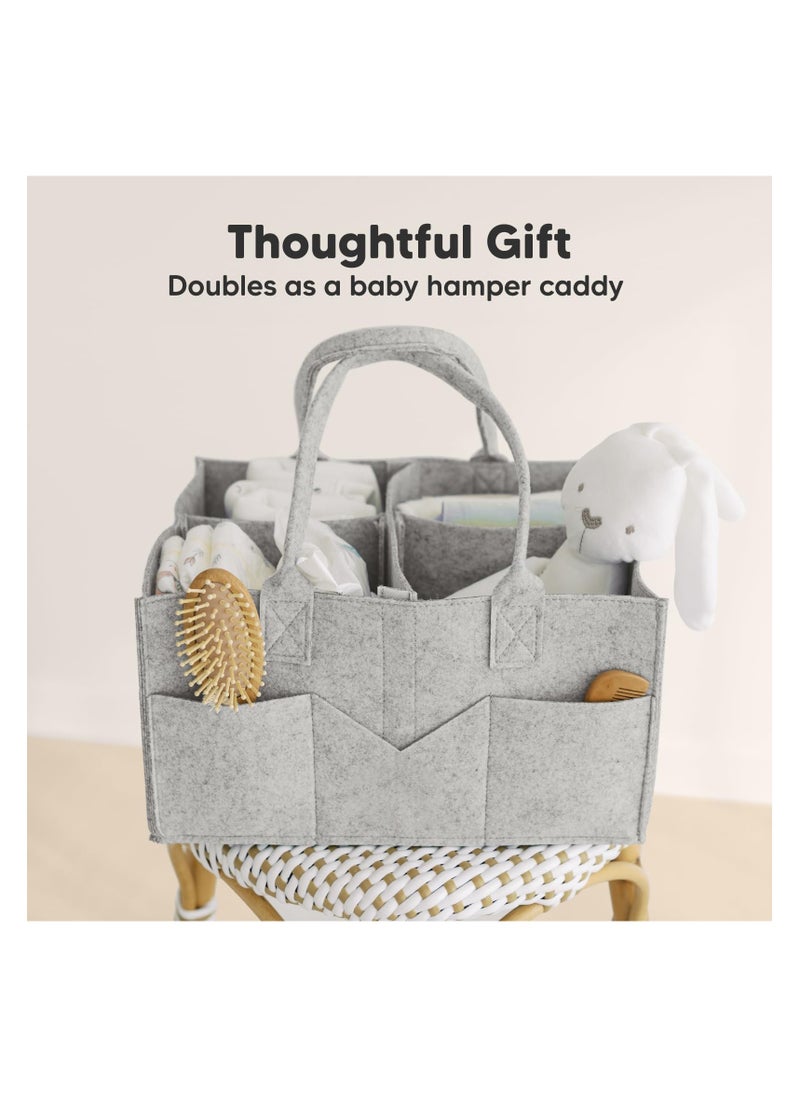 Diaper Caddy Organizer - Nursery Storage Bin, Baby Organizer for Nursery, Baby Gift Basket, Changing Table Organizer, Portable Diaper Organizer Caddy for Girls, Boys (Classic Gray)