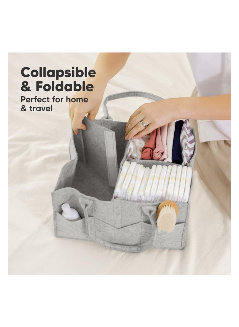 Diaper Caddy Organizer - Nursery Storage Bin, Baby Organizer for Nursery, Baby Gift Basket, Changing Table Organizer, Portable Diaper Organizer Caddy for Girls, Boys (Classic Gray)