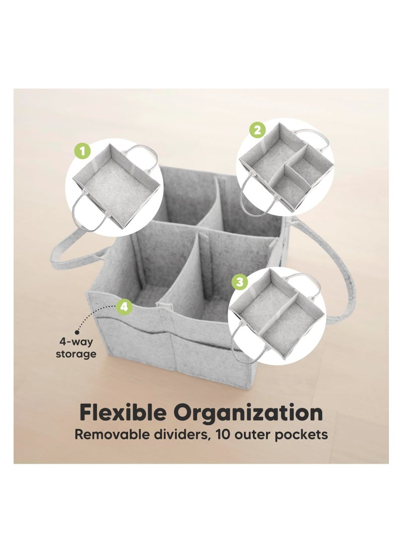 Diaper Caddy Organizer - Nursery Storage Bin, Baby Organizer for Nursery, Baby Gift Basket, Changing Table Organizer, Portable Diaper Organizer Caddy for Girls, Boys (Classic Gray)