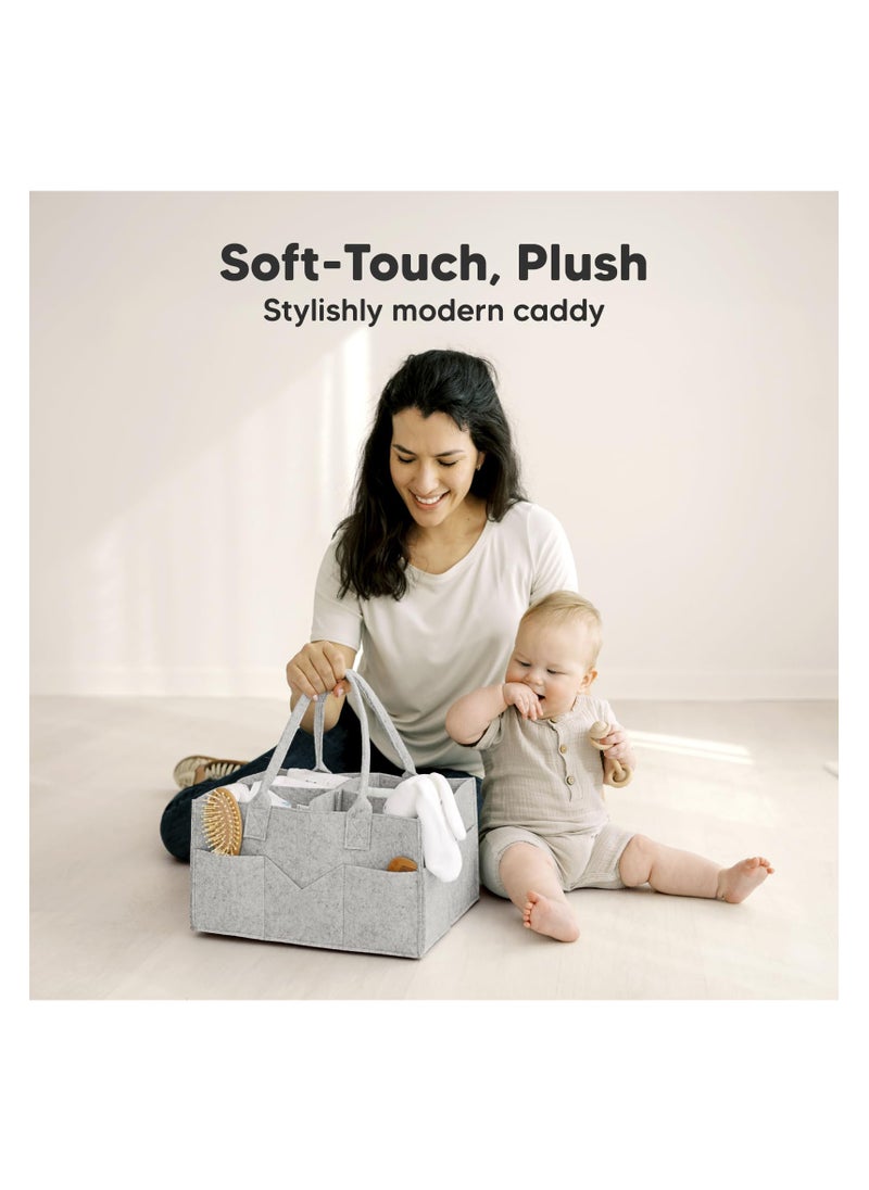 Diaper Caddy Organizer - Nursery Storage Bin, Baby Organizer for Nursery, Baby Gift Basket, Changing Table Organizer, Portable Diaper Organizer Caddy for Girls, Boys (Classic Gray)
