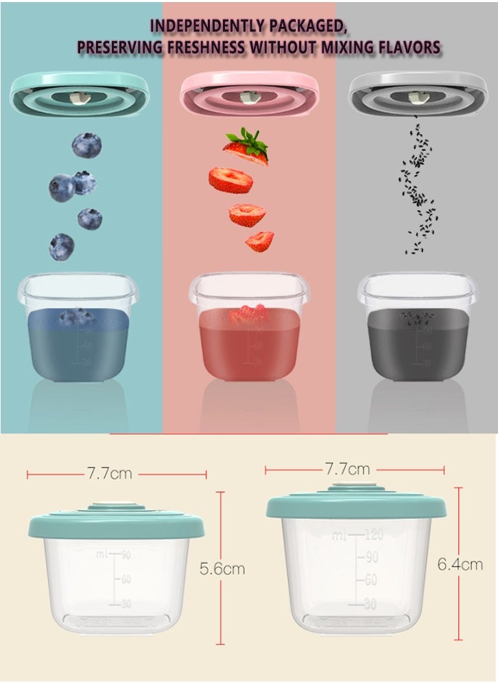 Timed complementary food box, storage box, sealed fresh-keeping box, compartmentalized storage box, cutlery box, portable - six pack mixed color 120ML - with tray