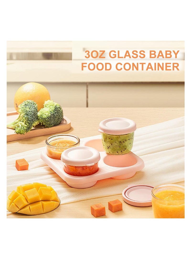 Set of 4 Glass Baby Food Jars 26oz 75ml BPA Free Leakproof Airtight Reusable Baby Puree Containers with Stackable Tray for Food Storage