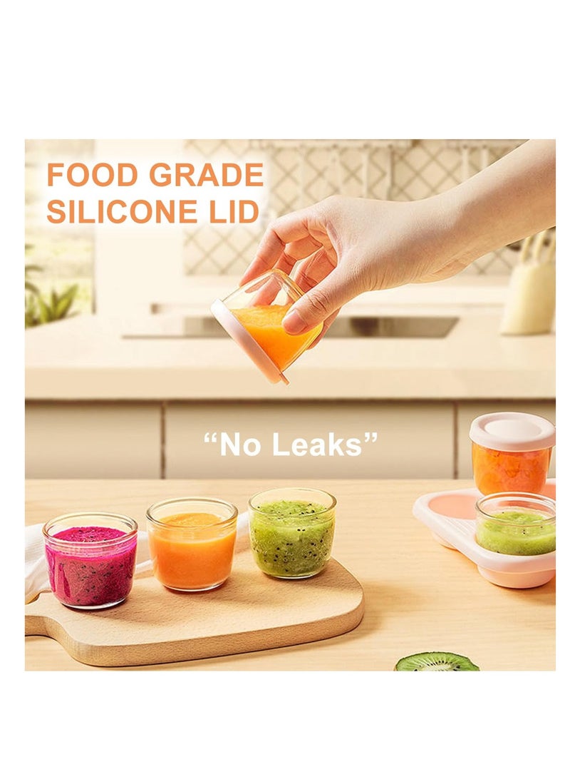 Set of 4 Glass Baby Food Jars 26oz 75ml BPA Free Leakproof Airtight Reusable Baby Puree Containers with Stackable Tray for Food Storage