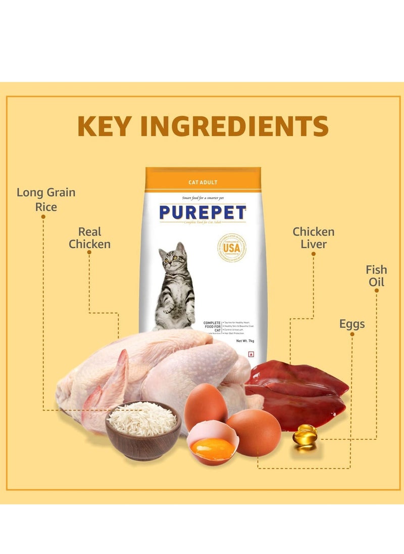 Purepet Adult Dry Cat Food, Real Chicken, 3 Kg | Complete & Balanced Nutrition, Taurine For Healthy Heart, Controls Urinary pH, Healthy Skin & Coat