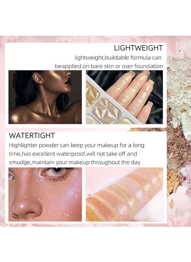 8 Colors Diamonds Highlighter Palette, Iluminadores De Maquillaje Profesional Natural Glow Facial Highlighters & Luminizers Contour Concealer Highlight Powder Palette Lasting Lightweight