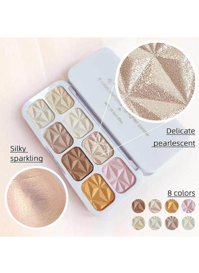 8 Colors Diamonds Highlighter Palette, Iluminadores De Maquillaje Profesional Natural Glow Facial Highlighters & Luminizers Contour Concealer Highlight Powder Palette Lasting Lightweight