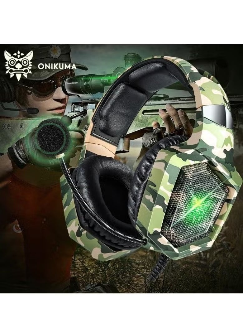 K8 Wired Stereo Gaming Headphones with Mic & LED Lights – High-Quality Sound, Noise-Cancelling Microphone, Comfortable Ear Cushions – Ideal for Gaming, Streaming, and Online Communication – Durable, Adjustable, and Stylish Design