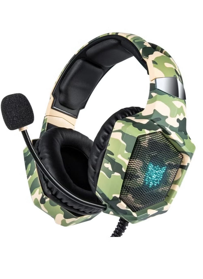 K8 Wired Stereo Gaming Headphones with Mic & LED Lights – High-Quality Sound, Noise-Cancelling Microphone, Comfortable Ear Cushions – Ideal for Gaming, Streaming, and Online Communication – Durable, Adjustable, and Stylish Design