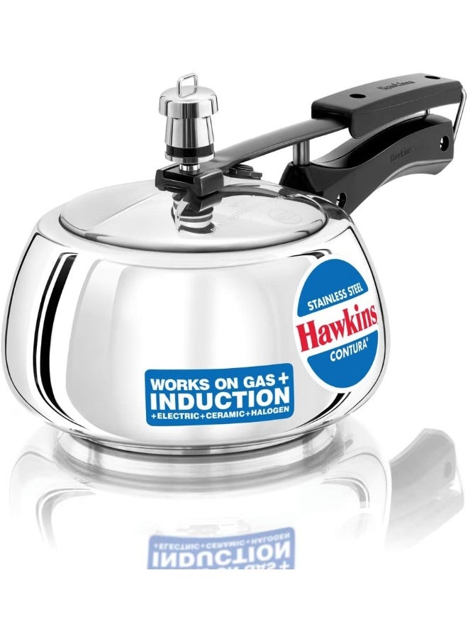 Hawkins Stainless Steel Contura Induction Compatible Inner Lid Pressure Cooker, 2 Litre, Silver