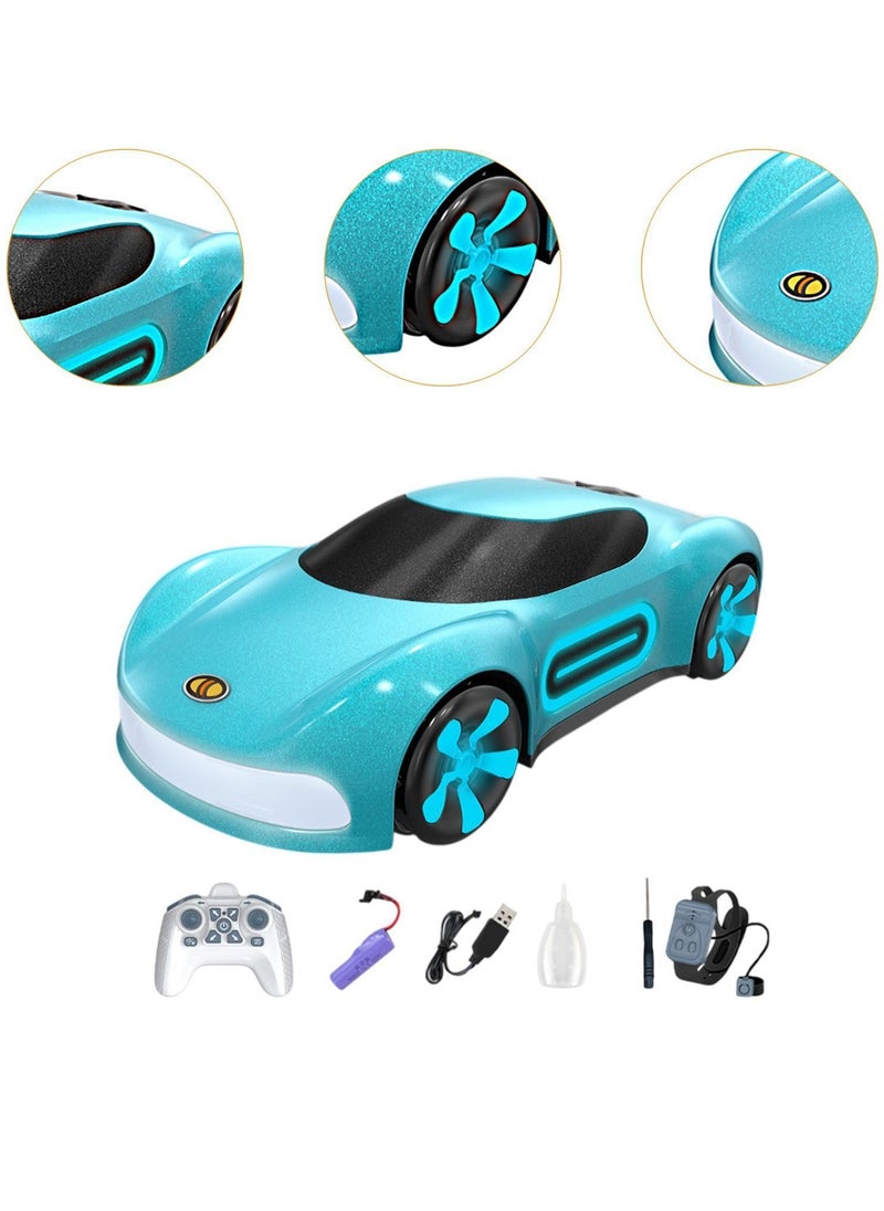 Dual Remote Control Car, Rc Cars Stunt RC Car Toys New Upgraded Strip Lights And Headlights Car Toys Double-Sided 360° Rotating 4WD Rc Drift Truck For Boys Girls Birthday Gift Cool Lighting Spray Sports Cars Blue