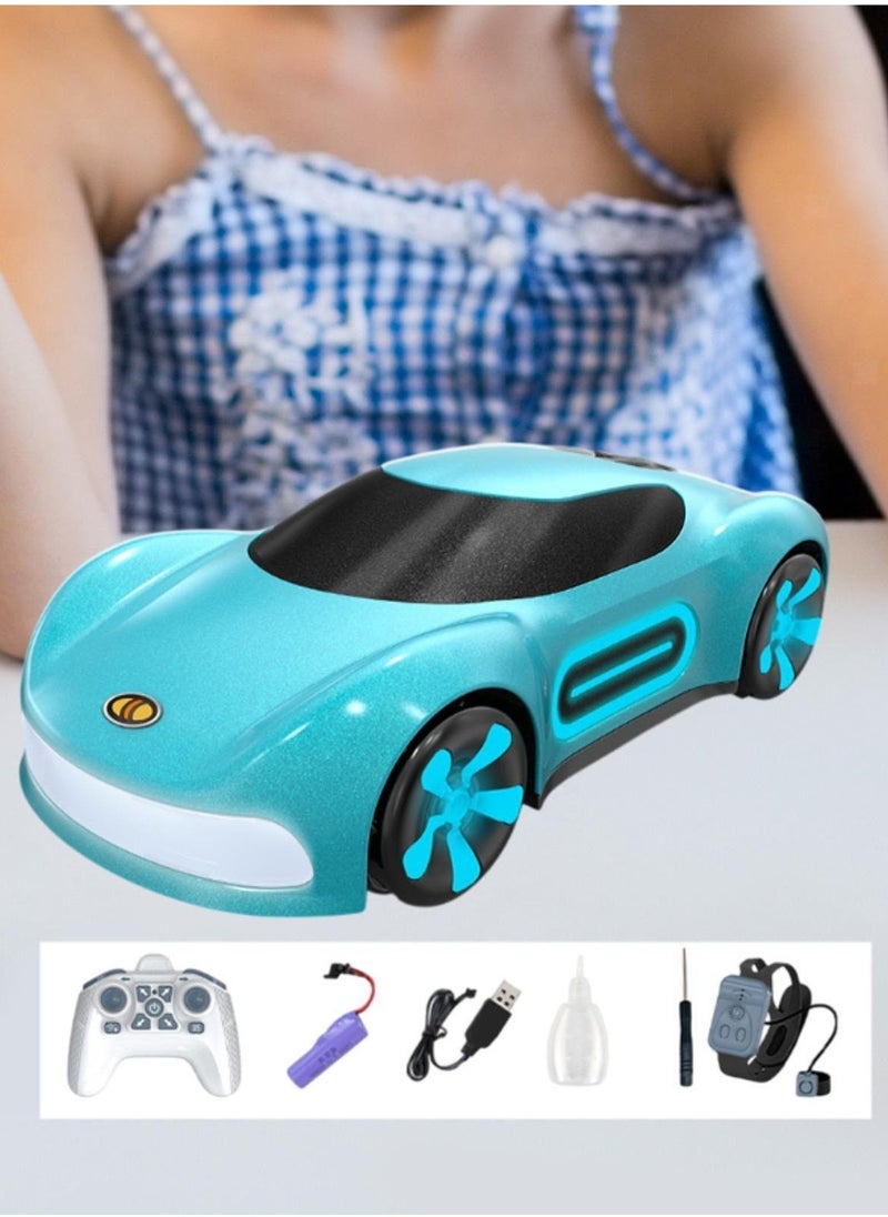 Dual Remote Control Car, Rc Cars Stunt RC Car Toys New Upgraded Strip Lights And Headlights Car Toys Double-Sided 360° Rotating 4WD Rc Drift Truck For Boys Girls Birthday Gift Cool Lighting Spray Sports Cars Blue