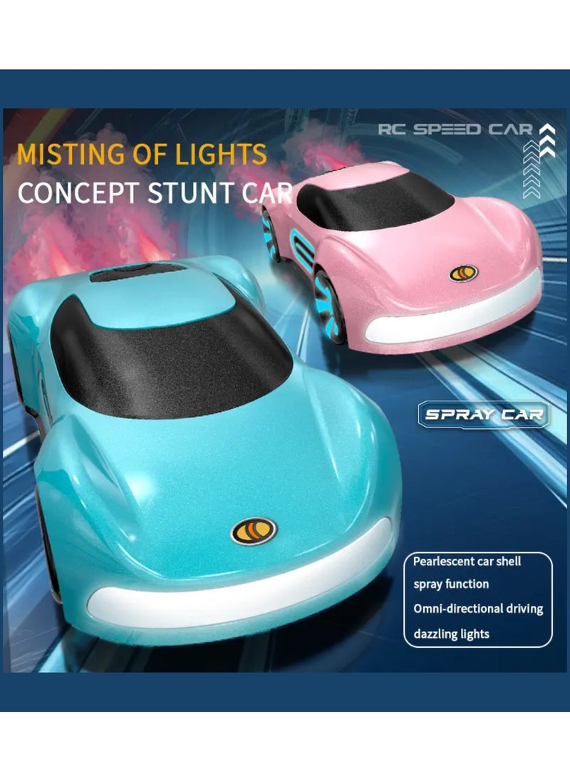 Dual Remote Control Car, Rc Cars Stunt RC Car Toys New Upgraded Strip Lights And Headlights Car Toys Double-Sided 360° Rotating 4WD Rc Drift Truck For Boys Girls Birthday Gift Cool Lighting Spray Sports Cars Blue