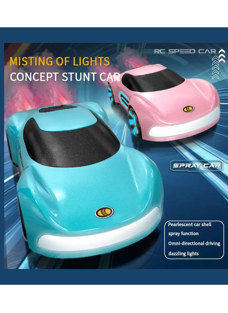 Dual Remote Control Car, Rc Cars Stunt RC Car Toys New Upgraded Strip Lights And Headlights Car Toys Double-Sided 360° Rotating 4WD Rc Drift Truck For Boys Girls Birthday Gift Cool Lighting Spray Sports Cars Pink