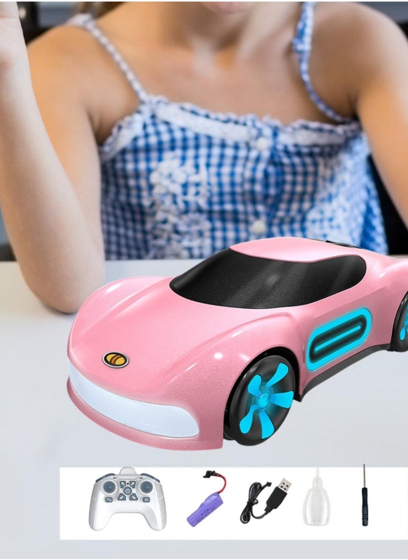 Dual Remote Control Car, Rc Cars Stunt RC Car Toys New Upgraded Strip Lights And Headlights Car Toys Double-Sided 360° Rotating 4WD Rc Drift Truck For Boys Girls Birthday Gift Cool Lighting Spray Sports Cars Pink