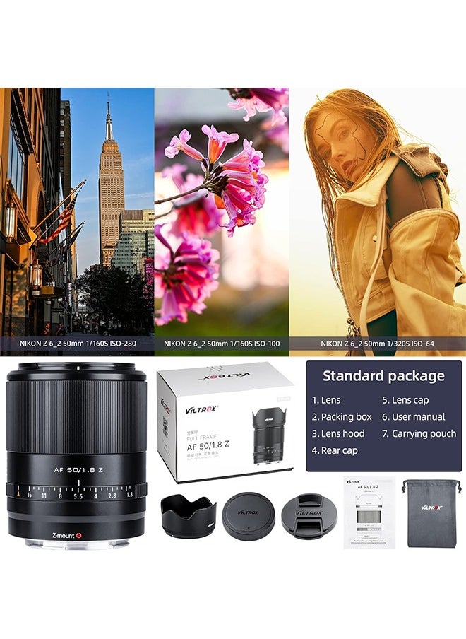 VILTROX AF 50mm f/1.8 F1.8 Z Mount Full Frame Lens STM Auto Focus Standard Prime Lens Compatible with Nikon Z-Mount Camera Z6 Z7 Z5 Z50 Z6II Z7II ZFC