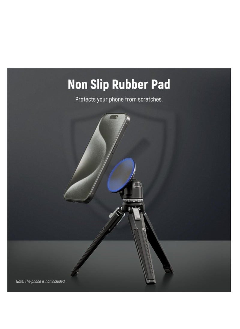 Magnetic Phone Tripod Set, Single Hand Grip Selfie Stick Metal Tabletop Mini Tripod with 360° Ball Head, Compatible with MagSafe iPhone 15 Pro Max 14 13 12 Series, 1/4