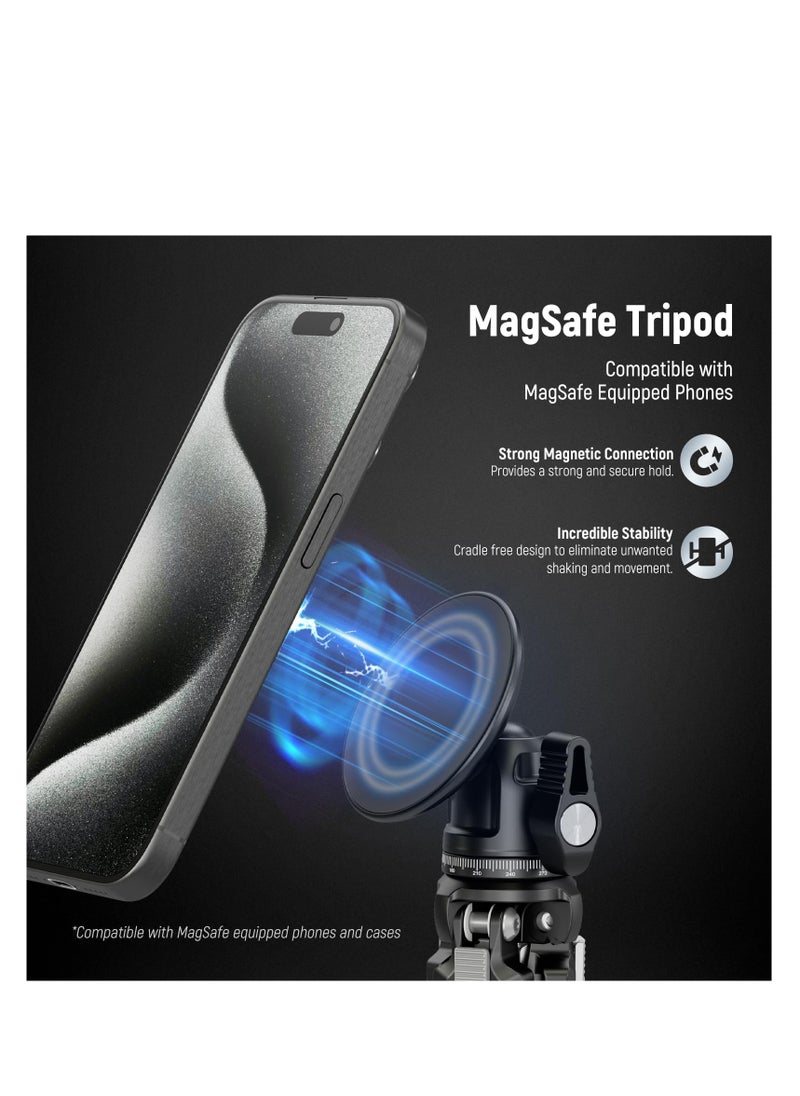 Magnetic Phone Tripod Set - Metal Mini Tripod with 360° Ball Head & Single Hand Grip, Compatible with MagSafe iPhone 15 Pro Max/14/13/12 Series, Features 1/4