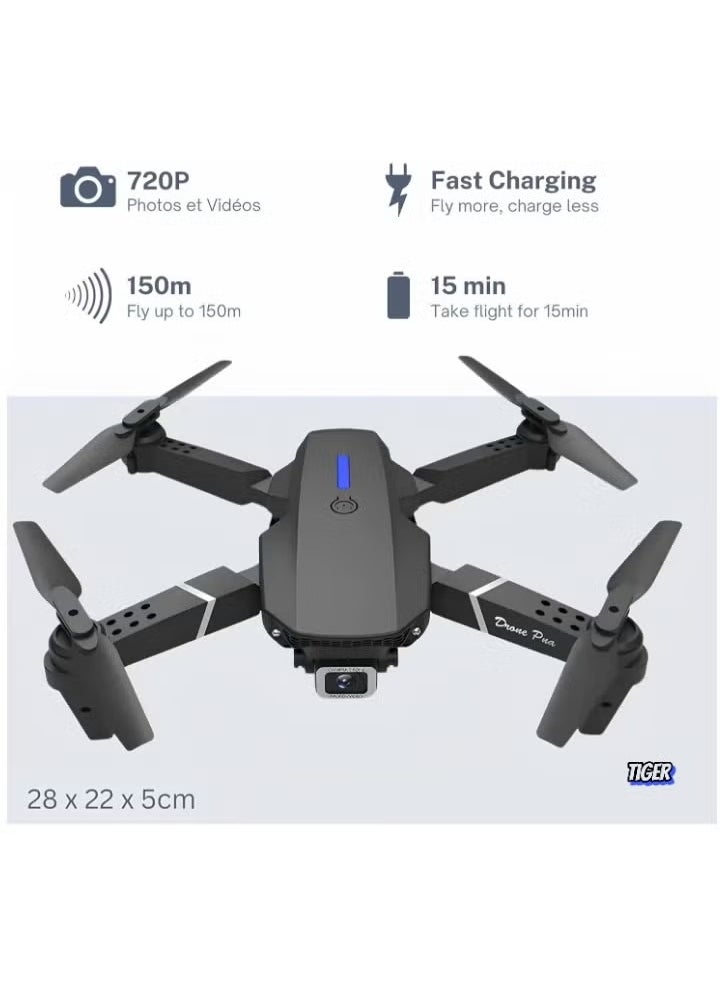 E88 Drone with HD Camera – Foldable Drone with WiFi Live Photo & Video, Black Screen on Remote Control, Ideal for Kids & Adults – Easy to Fly, High-Definition Camera, Compact & Portable Design for Indoor & Outdoor Fun – UAE Delivery