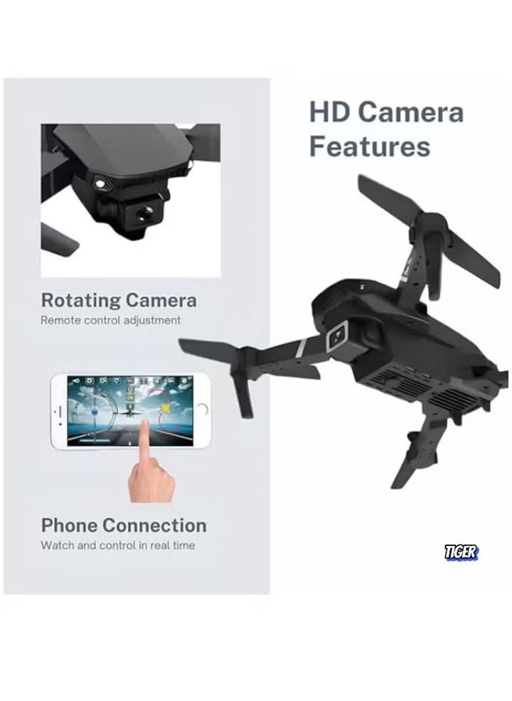 E88 Drone with HD Camera – Foldable Drone with WiFi Live Photo & Video, Black Screen on Remote Control, Ideal for Kids & Adults – Easy to Fly, High-Definition Camera, Compact & Portable Design for Indoor & Outdoor Fun – UAE Delivery