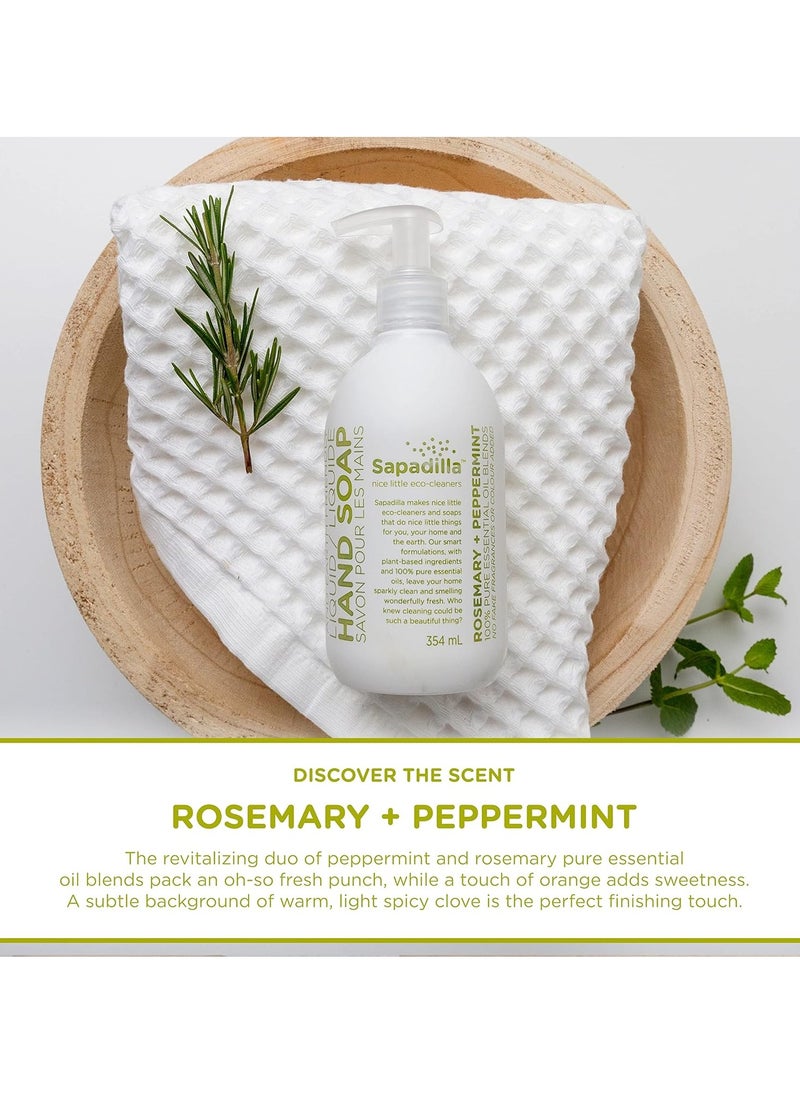 Sapadilla Liquid Hand Soap - Rosemary + Peppermint - Made with 100% Pure Essential Oil Blends, Cleansing & Moisturizing, Aromatic & Fragrant Hand Soap, Plant Based, Biodegradable, 12 Ounce (Pack of 1)