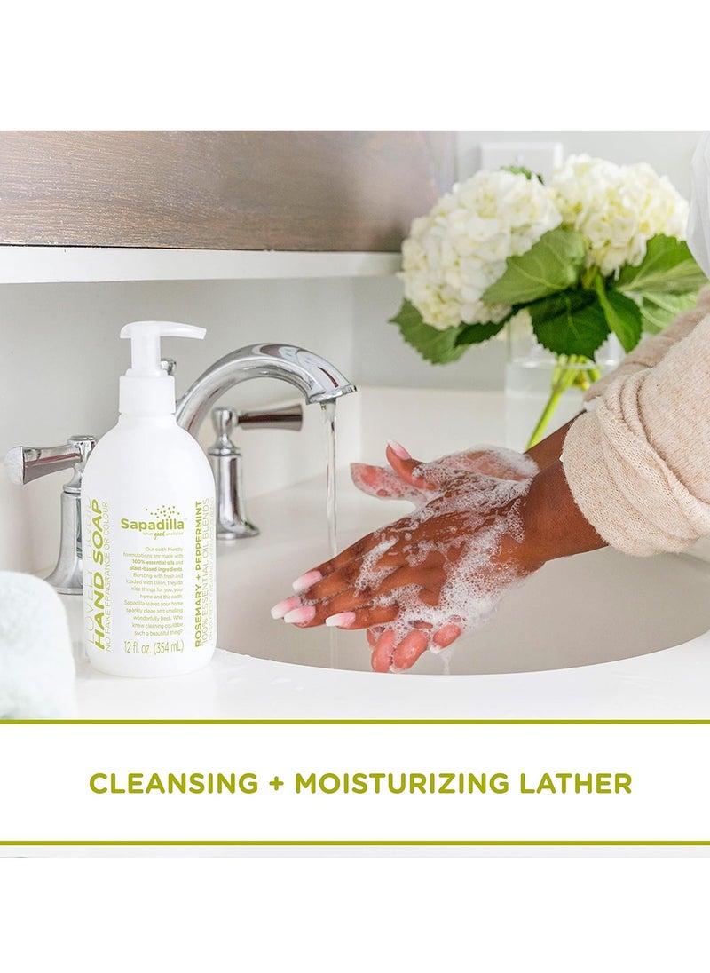Sapadilla Liquid Hand Soap - Rosemary + Peppermint - Made with 100% Pure Essential Oil Blends, Cleansing & Moisturizing, Aromatic & Fragrant Hand Soap, Plant Based, Biodegradable, 12 Ounce (Pack of 1)