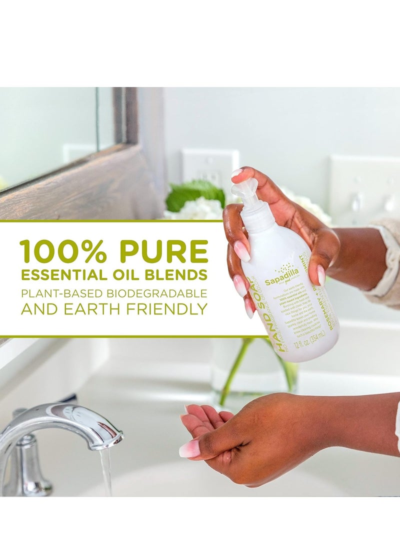 Sapadilla Liquid Hand Soap - Rosemary + Peppermint - Made with 100% Pure Essential Oil Blends, Cleansing & Moisturizing, Aromatic & Fragrant Hand Soap, Plant Based, Biodegradable, 12 Ounce (Pack of 1)