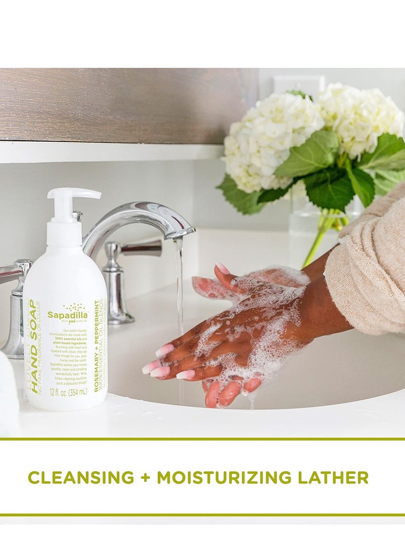 Sapadilla Liquid Hand Soap - Three Scent Variety - Made with 100% Pure Essential Oil Blends, Cleansing & Moisturizing, Aromatic & Fragrant Hand Soap, Plant Based, Biodegradable, 12 Ounce, (Pack of 3)