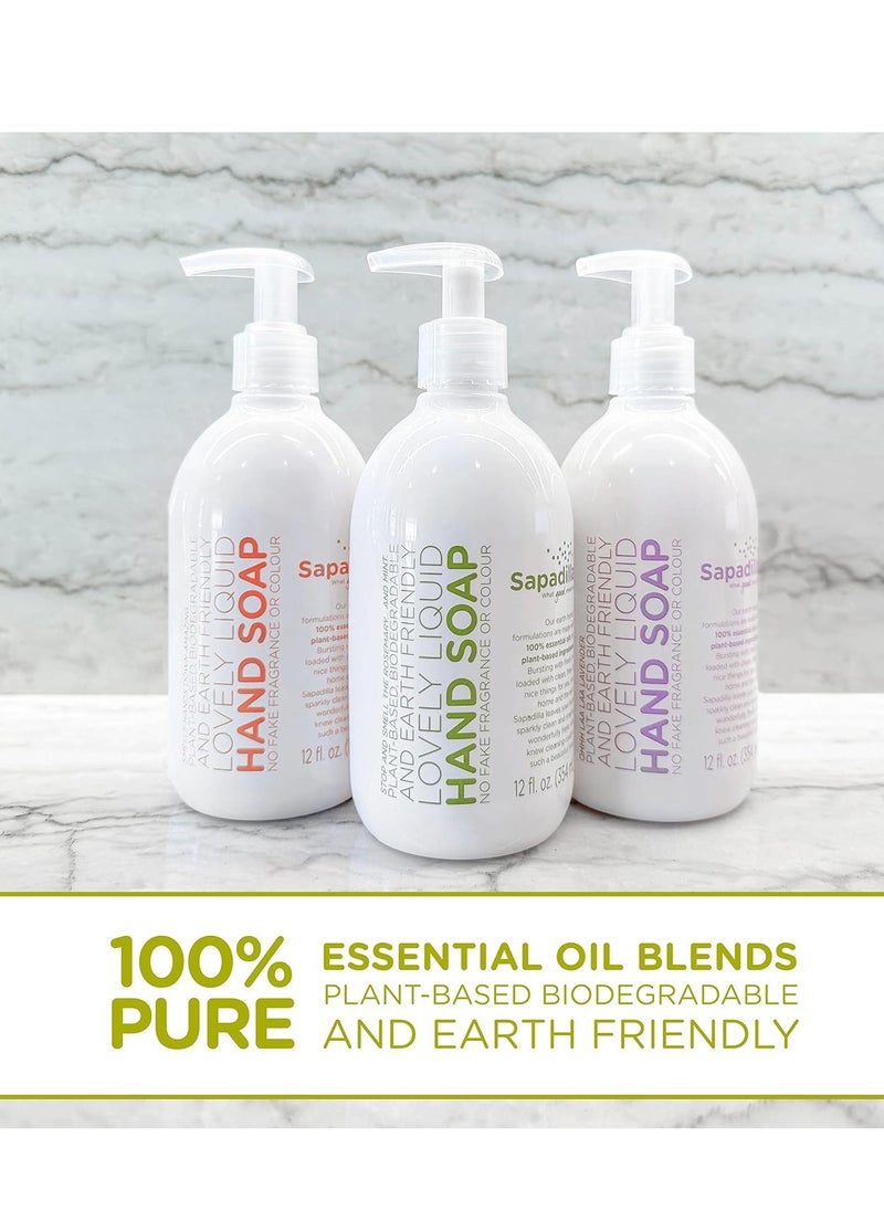 Sapadilla Liquid Hand Soap - Three Scent Variety - Made with 100% Pure Essential Oil Blends, Cleansing & Moisturizing, Aromatic & Fragrant Hand Soap, Plant Based, Biodegradable, 12 Ounce, (Pack of 3)