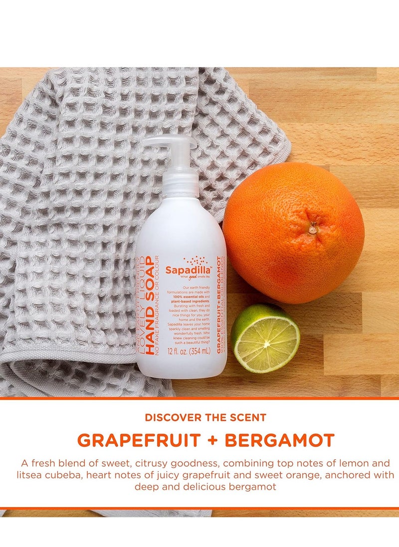 Sapadilla Grapefruit + Bergamot Biodegradable Liquid Hand Soap Pump, 12 Ounce, (Pack of 1)