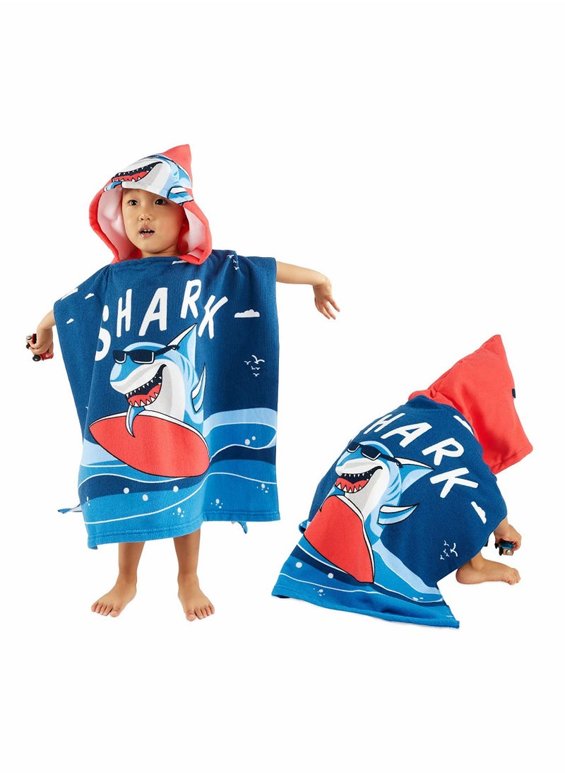 Soft Thick Hooded Baby Bath Towel for Boys Girls Perfect for Pool Beach Ages 3-7 Navy Shark Design Kids Bathrobe