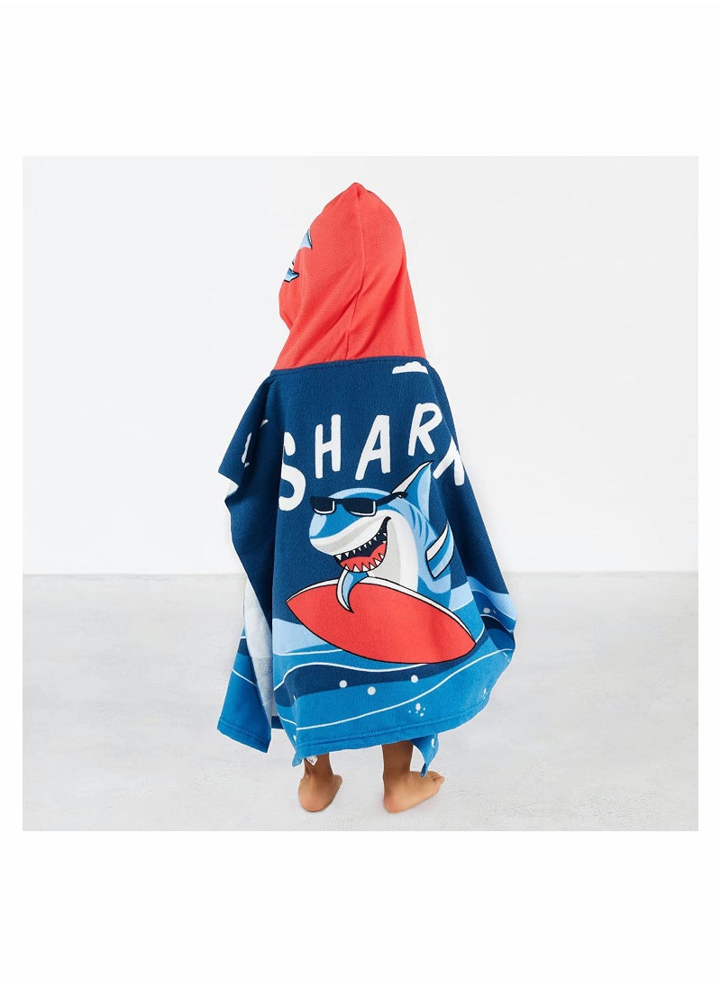 Soft Thick Hooded Baby Bath Towel for Boys Girls Perfect for Pool Beach Ages 3-7 Navy Shark Design Kids Bathrobe