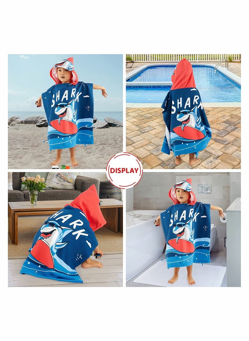 Soft Thick Hooded Baby Bath Towel for Boys Girls Perfect for Pool Beach Ages 3-7 Navy Shark Design Kids Bathrobe