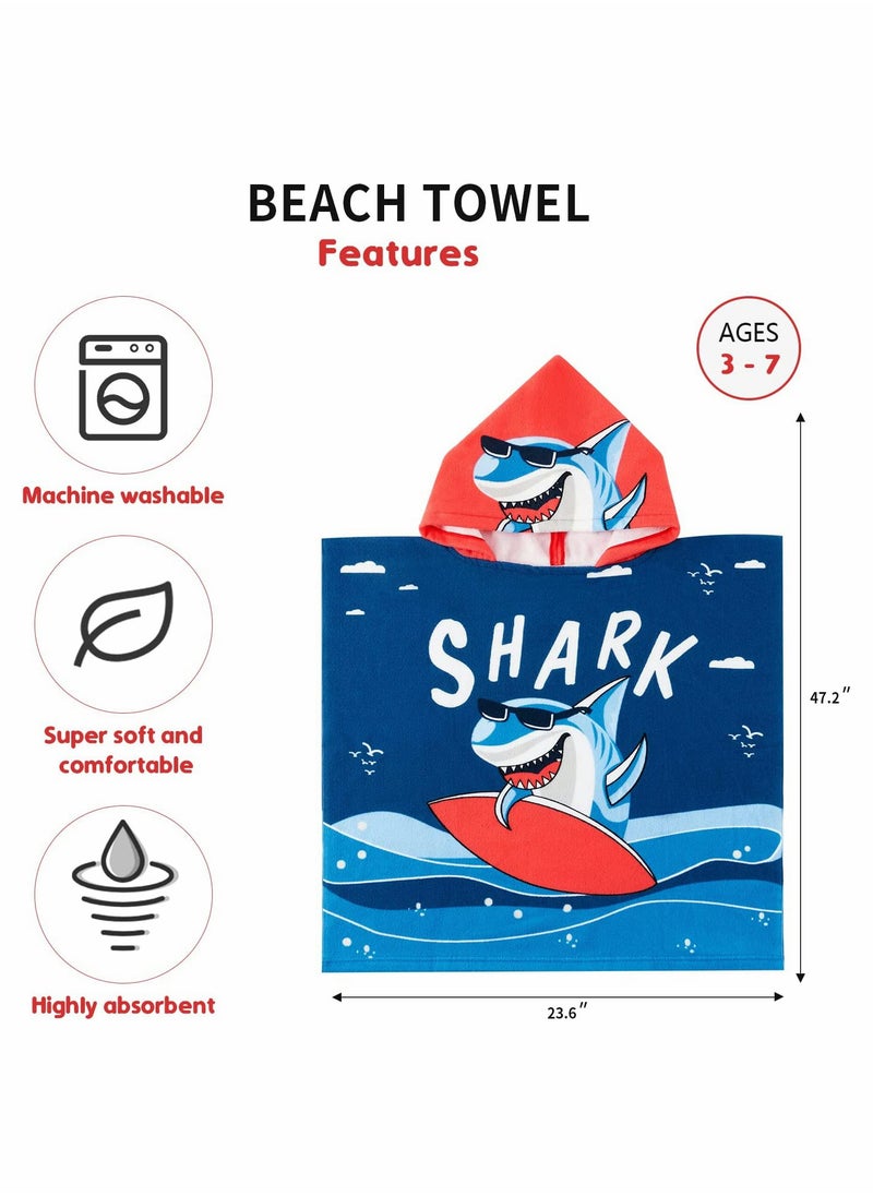 Soft Thick Hooded Baby Bath Towel for Boys Girls Perfect for Pool Beach Ages 3-7 Navy Shark Design Kids Bathrobe