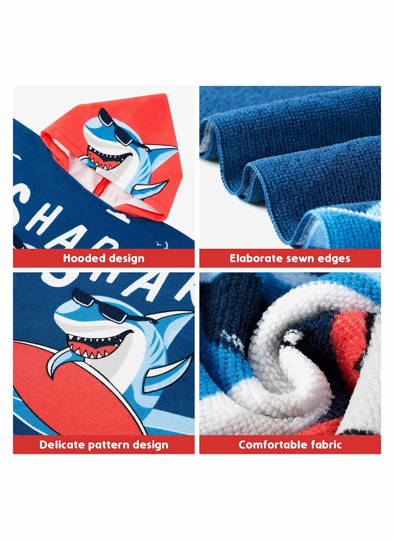 Soft Thick Hooded Baby Bath Towel for Boys Girls Perfect for Pool Beach Ages 3-7 Navy Shark Design Kids Bathrobe