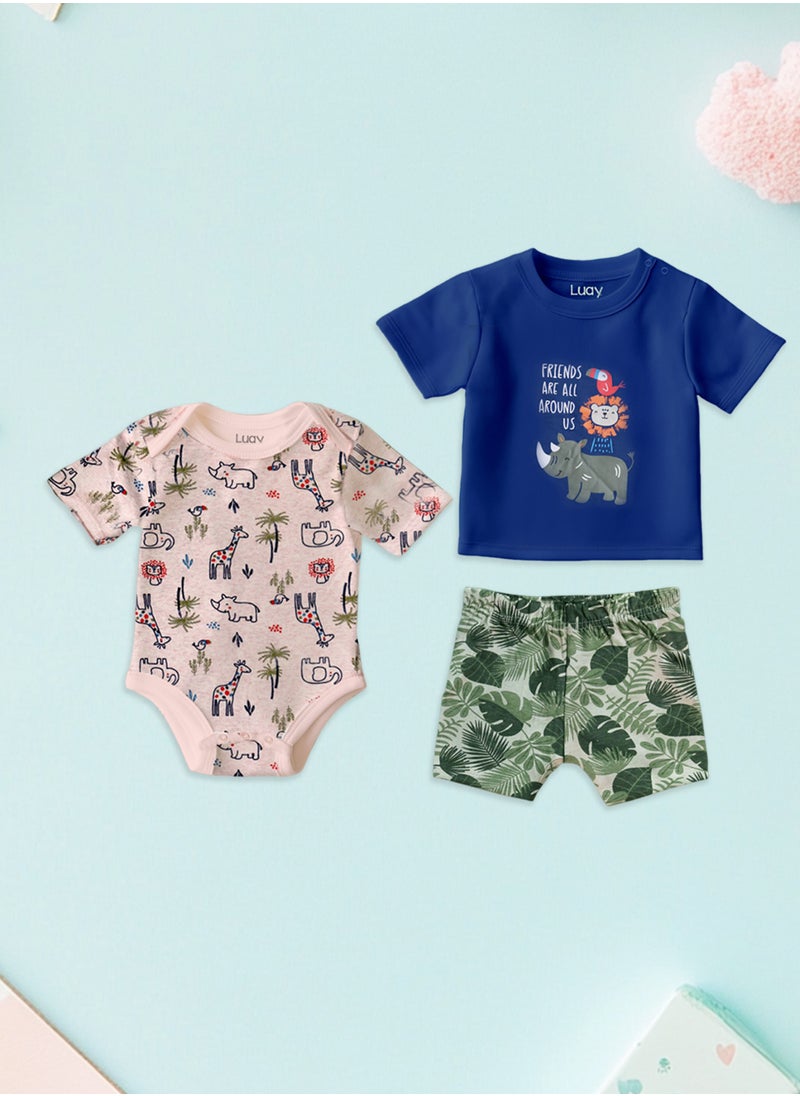 100% Organic Cotton T-shirt+Onesies Pack of 3 set Baby 3in 1Gift Set for Unisex Baby Pure Cotton_Soft,Smooth& Machine,Washable,Breathable Fabric