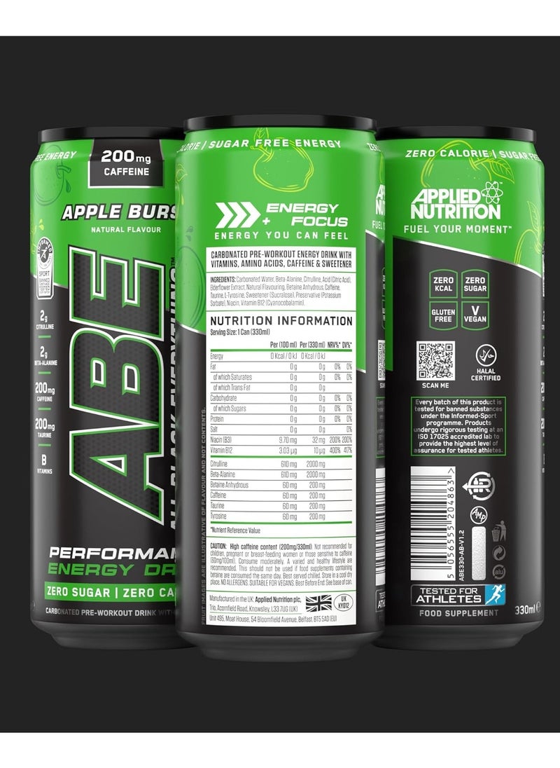 ABE Energy Pre Workout with Apple Burst Drink 330ml pack of 12