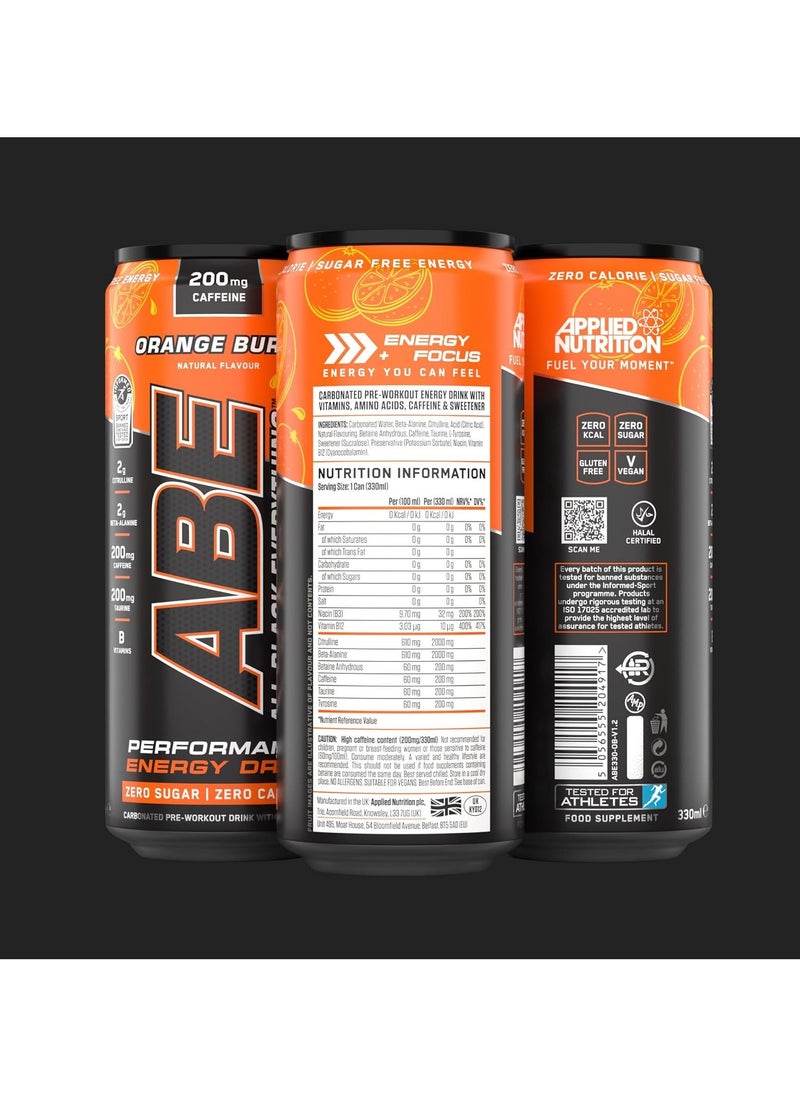 Abe Energy Plus Pre Workout With Orange Burst Drink 330Ml Pack Of 12