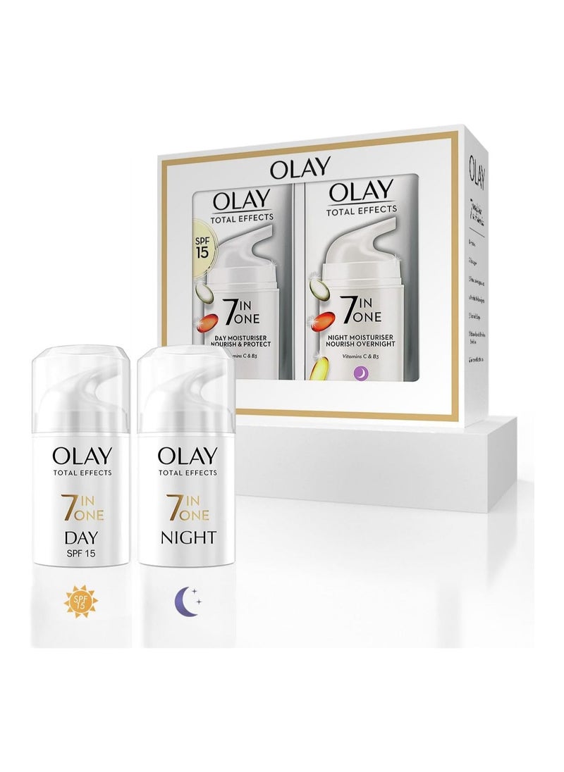 Olay Total Effects Anti-Ageing 7in1 Gift Set: Day Cream Moisturiser 37ml, Night Cream Firming Moisturiser 37ml