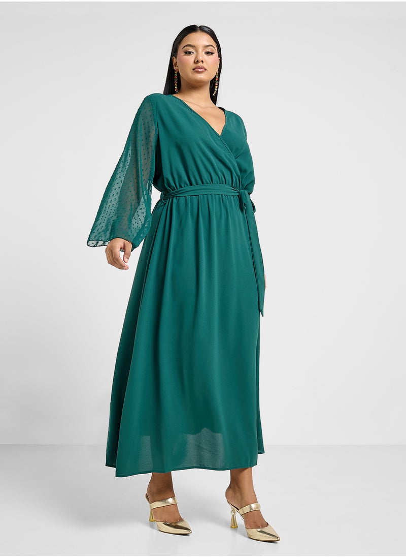 Wrap Dress With Sheer Sleeves